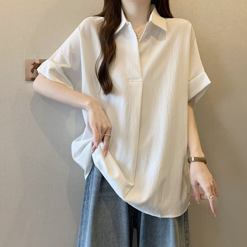 白色衬衫女短袖夏装蝙蝠袖上衣