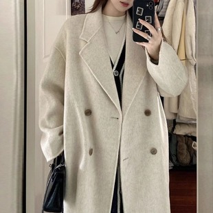 燕麦色毛呢外套女秋冬装韩版大码胖MM200斤中长款加厚呢子大衣