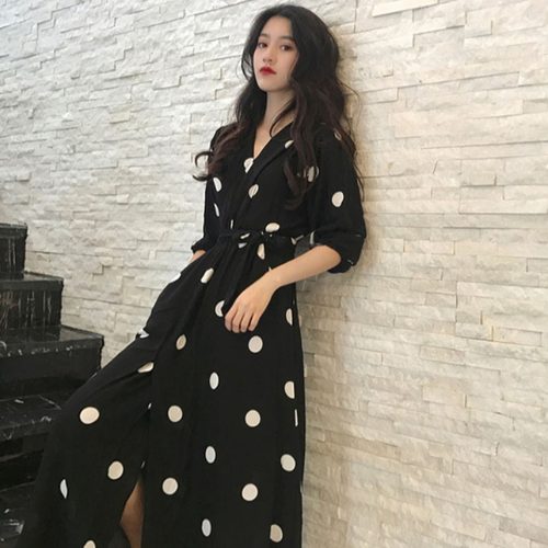 【送运费险】雪纺波点过膝长裙