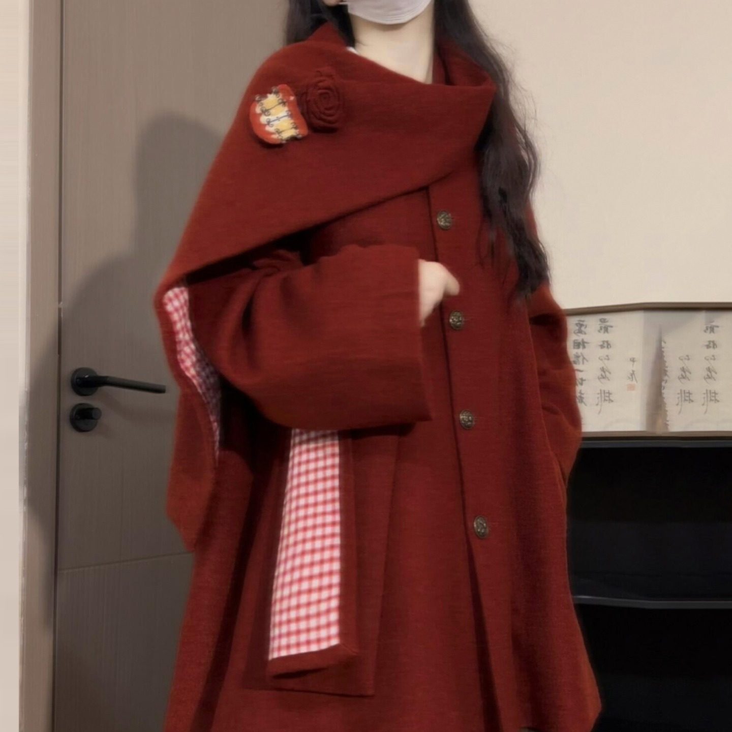 【送运费险】红色斗篷毛呢外套女