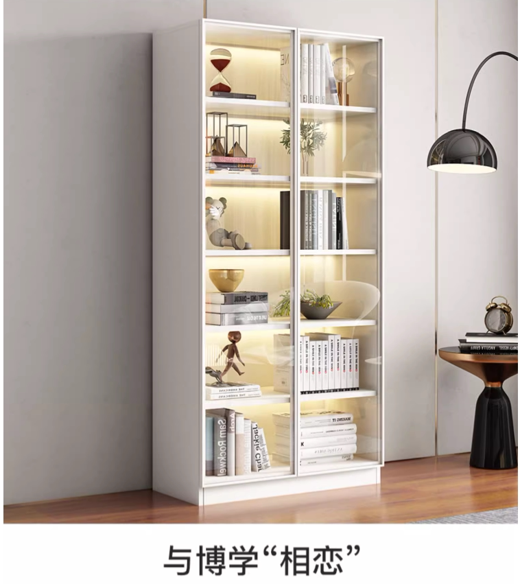 新品简约现代实木书柜生态板免漆轻奢玻璃门收纳橱马六甲餐边柜