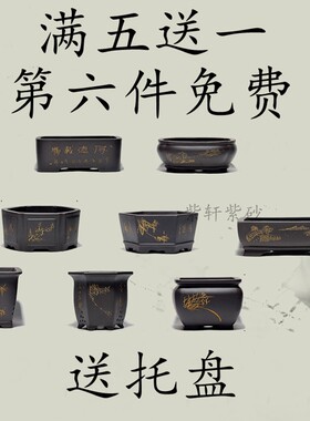 特价紫砂小花盆黑色黑金六方四方