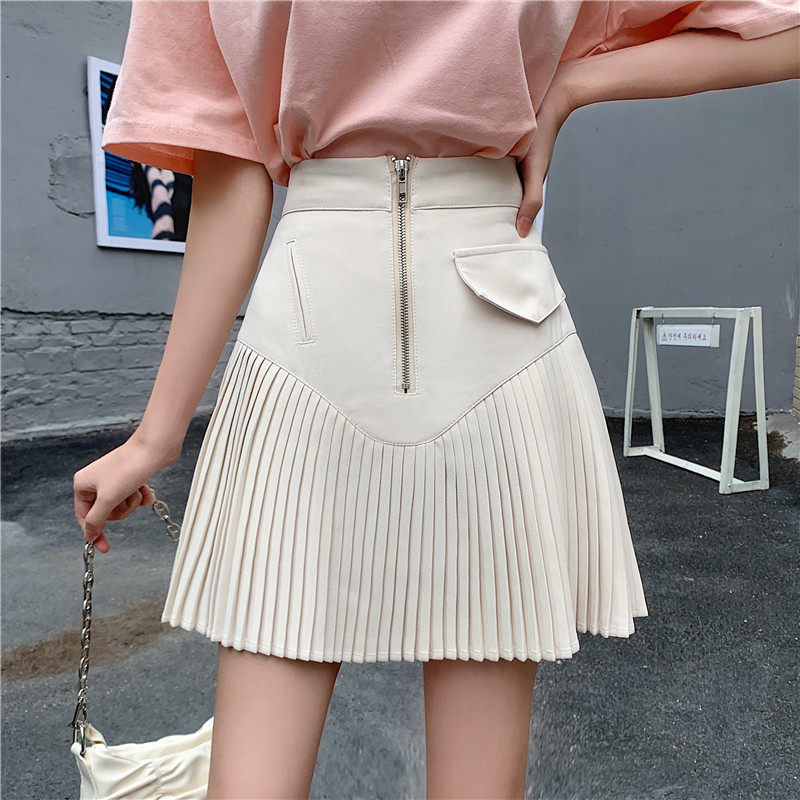 大码胖mm百褶裙杏色下摆褶皱半身裙学院风百搭短裙今年流行裙子夏