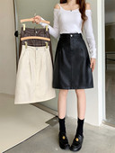 高腰大码 小皮裙女秋冬新款 韩版 A字裙PU皮小个子中裙半身裙黑色裙