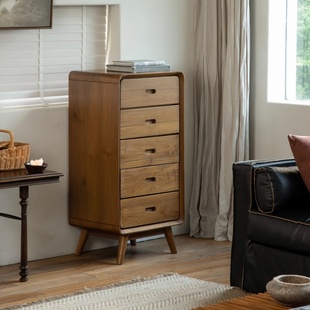 物宅 柚木五抽柜复古实木五斗柜抽屉柜卧室收纳柜商用储物柜客厅