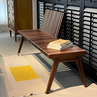 物宅 凳茶几休闲饭桌餐桌条凳简约带靠背 实木折叠长条凳中古换鞋