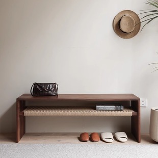 凳复古 樱桃木床尾凳双层换鞋 物宅 北欧黑胡桃木餐桌长凳子日式