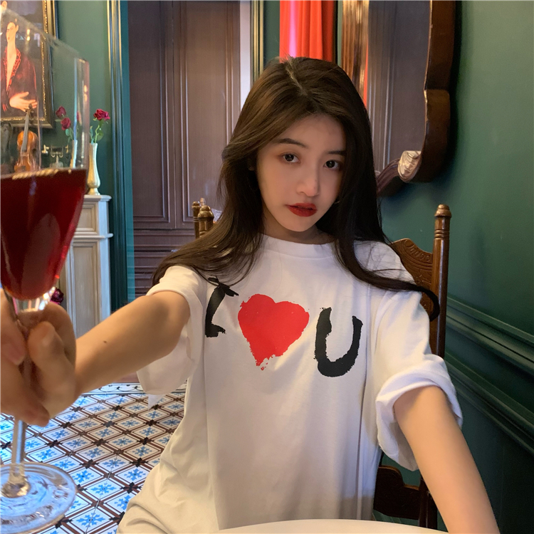 Real price real shooting new year Korean loose love short sleeve top