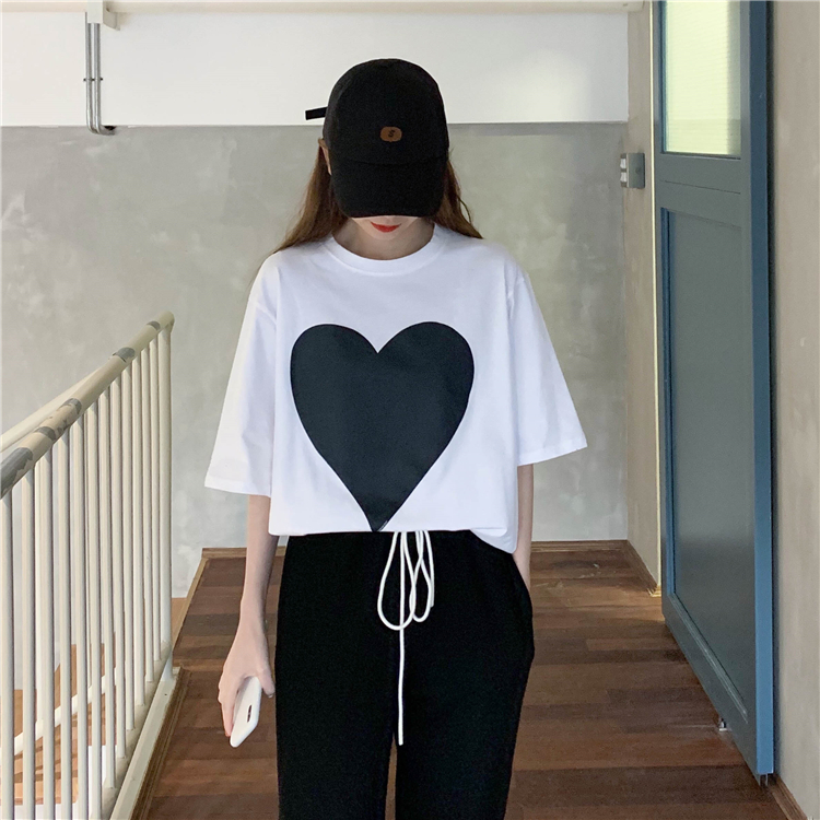 Real price new Korean loose love versatile Cotton Short Sleeve Top