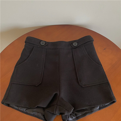 Real price real shot tweed shorts women's loose bottomed wide leg pants A-line high waist boots pants