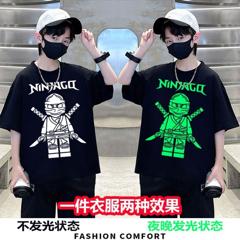 男童t恤短袖2025新款正品幻影忍者凯劳纯棉短裤小学生宽松T恤少年