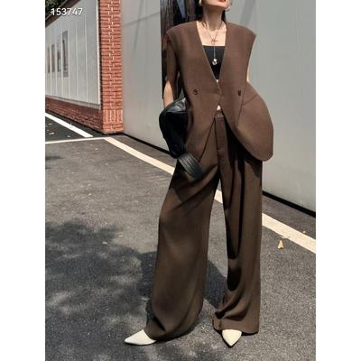 深圳南油高货早秋老钱风V领一粒扣无袖西装马甲+阔腿裤高级感套装