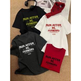 深圳南油2026早春韩系卡通字母印花短袖T恤女磨毛宽松时尚上衣潮