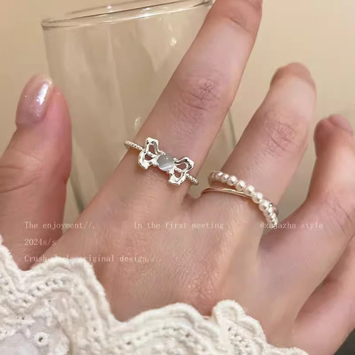 2DSTYLE蝴蝶结开口戒指女夏小众设计高级感轻奢食指戒甜美指环