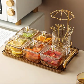轻奢水果盘家用客厅茶几新款玻璃北欧风创意瓜子盘分格零食小吃碟