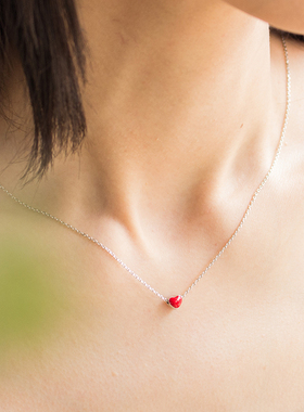 少女心纯银红色吊坠锁骨链