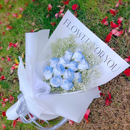 碎冰蓝玫瑰人鱼姬永生花仿真香皂花束学生毕业照 送礼情人节 干花