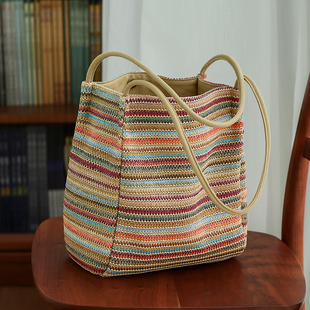 布奏编织包2024新款 草编包单肩包设计感小众上班通勤包 慵懒风夏季