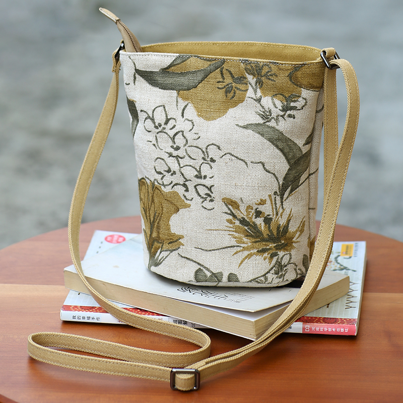 布奏原创麻布包斜挎包女小水桶包