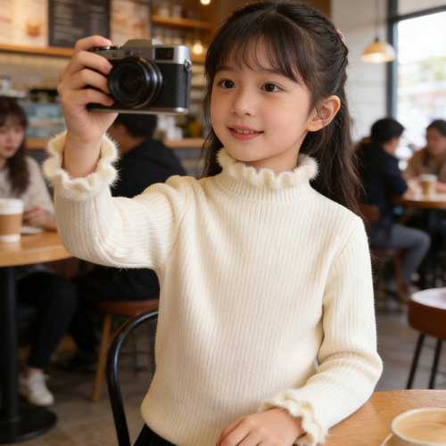 女童保暖一体绒打底毛衣针织衫