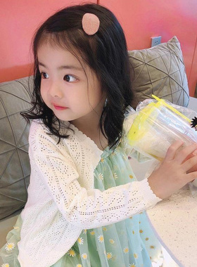 女童白色空调衫2025夏款宝宝纯棉薄款针织衫儿童镂空开衫防晒衫