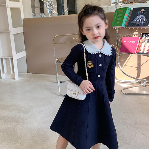 女童学院风针织连衣裙2026秋装