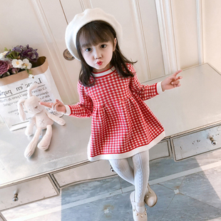 格子毛衣裙 女宝宝中小童内搭长袖 女童秋装 毛衣针织连衣裙2025新款