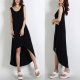 小码 欧美风春装 女莫代尔不规则背心长裙沙滩裙前短后长连衣裙大码