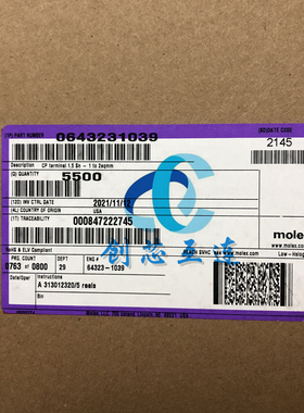 Molex连接器 64323-1039 643231039 线规：14-16AWG 压接 端子