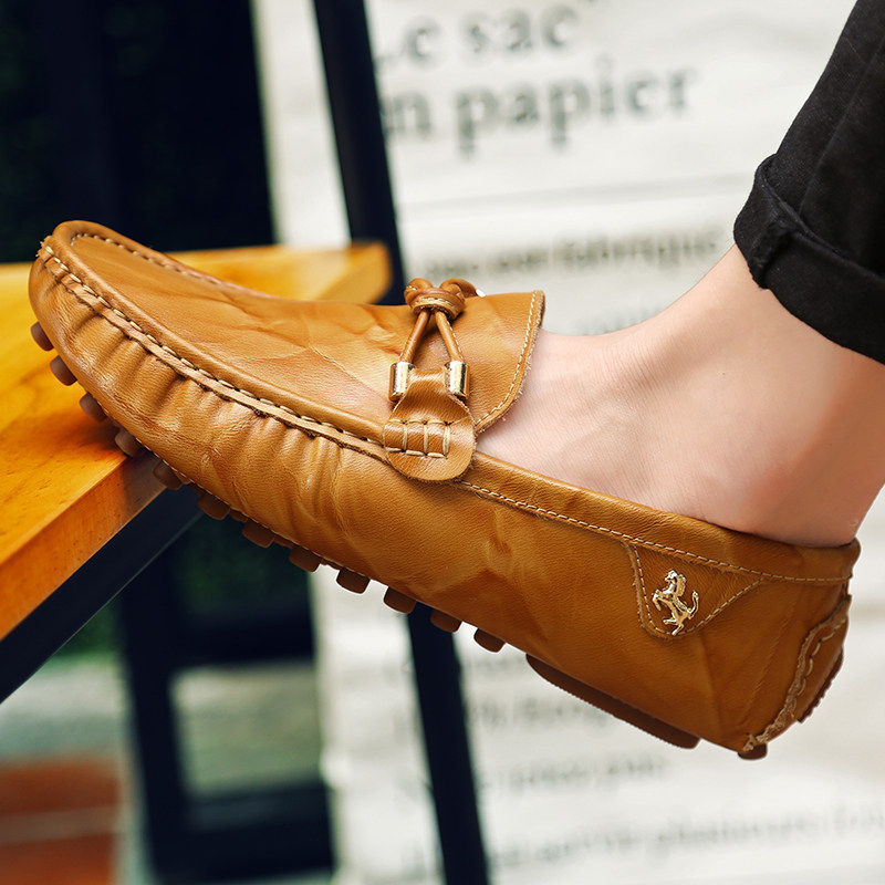 夏季豆豆鞋男款潮2025年新款真皮个性透气百搭懒人软底休闲 皮鞋