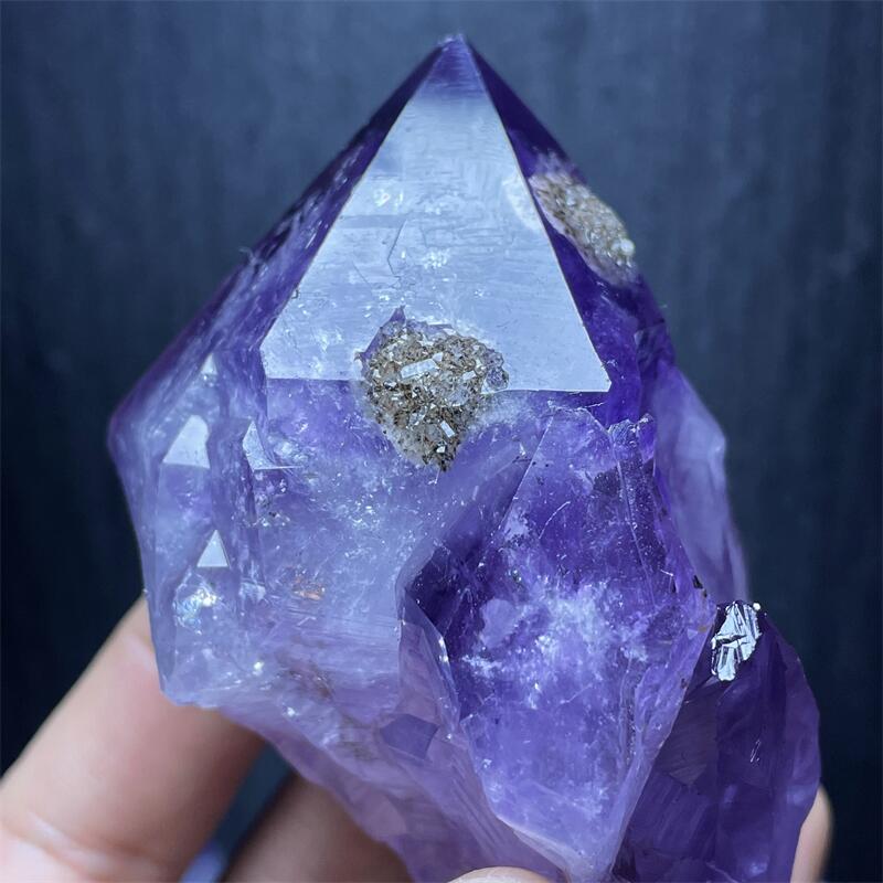 天然螺旋紫水晶簇权杖钛晶方解石共生矿物标本把玩单晶体原石摆件