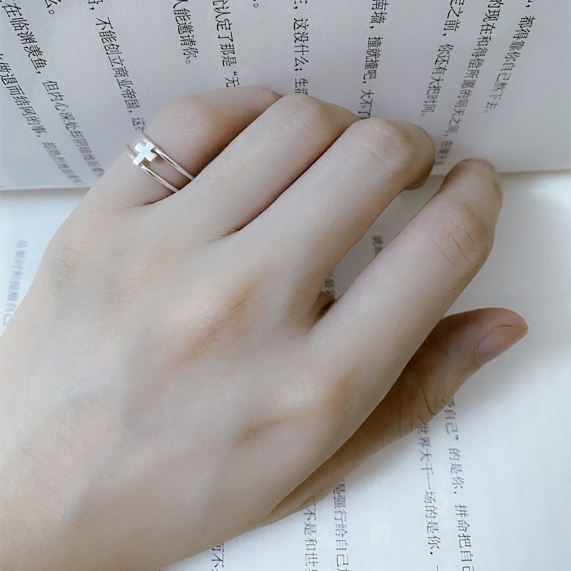 日韩风双层十字架可调节银指环