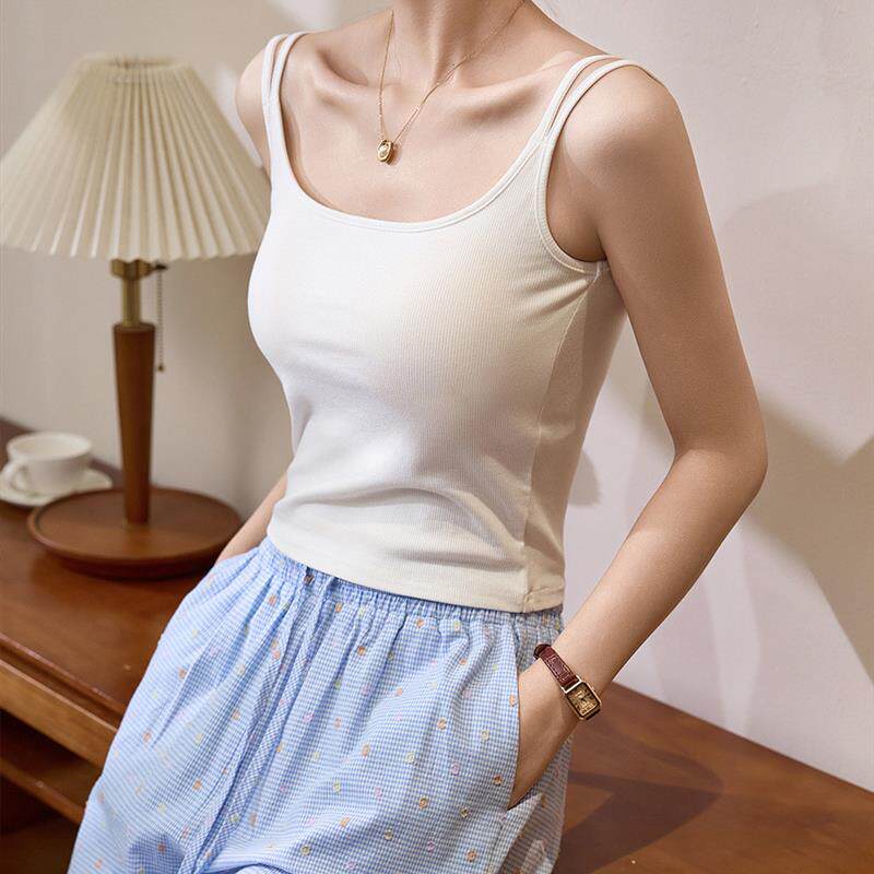 一体式带胸垫吊带背心女夏2026新款高弹棉遮副乳U领内搭无袖上衣