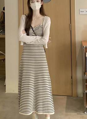撞色条纹针织吊带连衣裙女春夏季甜美可爱减龄内搭外穿吊带裙女装