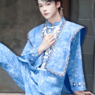 新款苗疆少男海蓝色苗族服装民族服装演出服写真摄影西双版纳旅拍