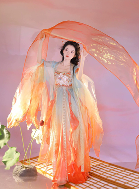 汉服女汉元素唐制齐胸诃子裙套装重工刺绣蝴蝶大袖衫国风超仙夏季