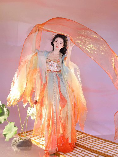 汉服女汉元素唐制齐胸诃子裙套装重工刺绣蝴蝶大袖衫国风超仙夏季