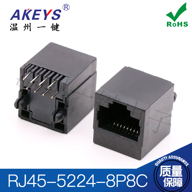 RJ45 5224 8P8C 全塑立式直插网络接口水晶头座子网线口子对插