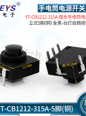 YT-CB1212-315A五脚强光  台灯 手电筒电源开关按键自锁连接器