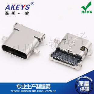 3.1 USB type C 24P 沉板式前插后贴母座 板端 单层 长体10.00