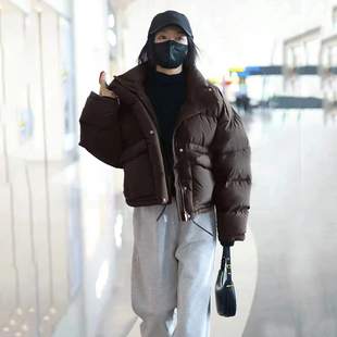 秦岚同款2024冬季新款韩版休闲百搭短款连帽加厚保暖羽绒服女外套