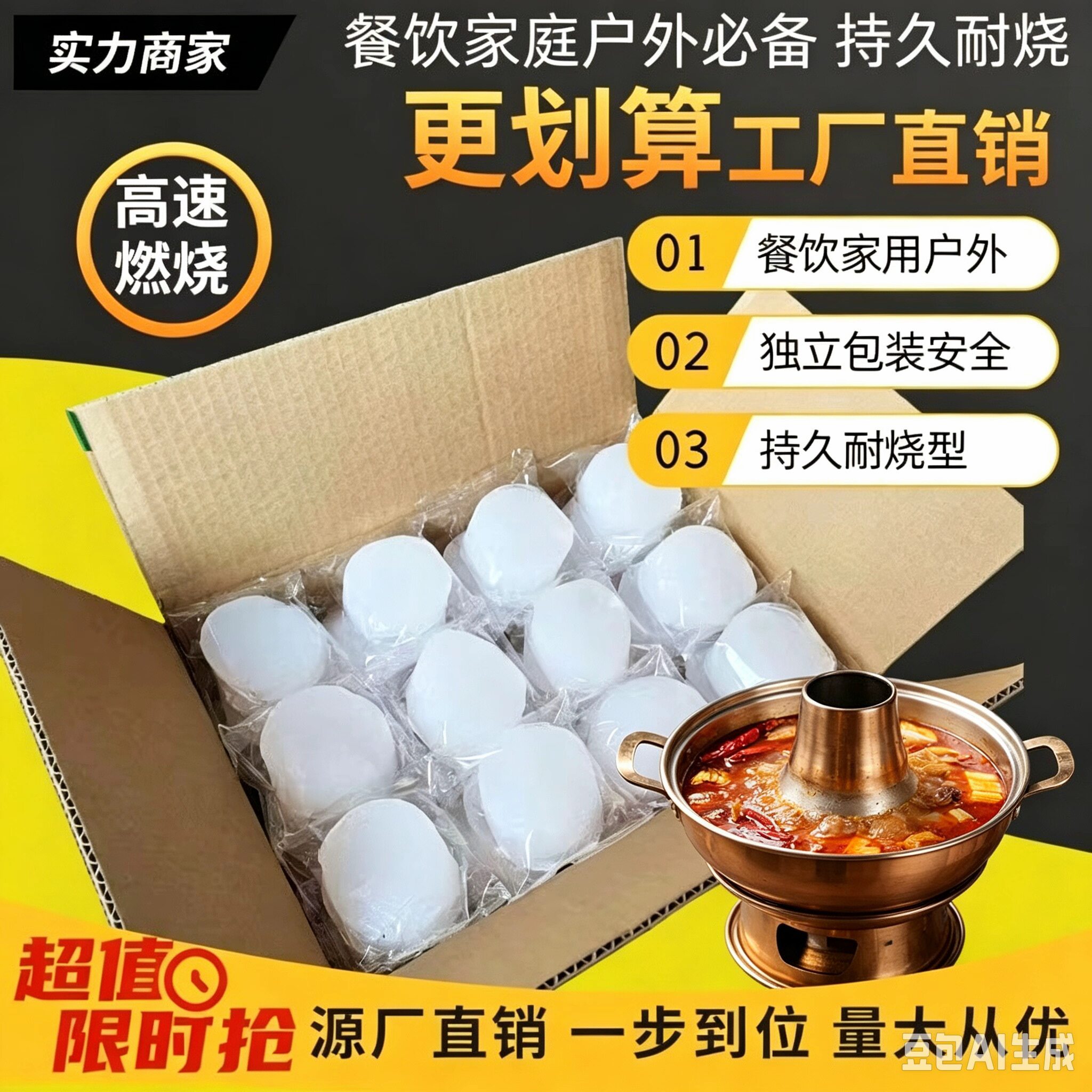 固体酒精桶装瓶装酒精蜡固体燃料干锅烧烤家用酒精炉无烟无味户外