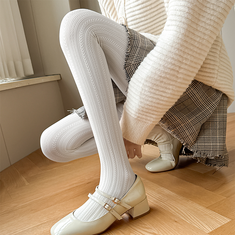 奶白色丝袜女春秋季中厚条纹日系