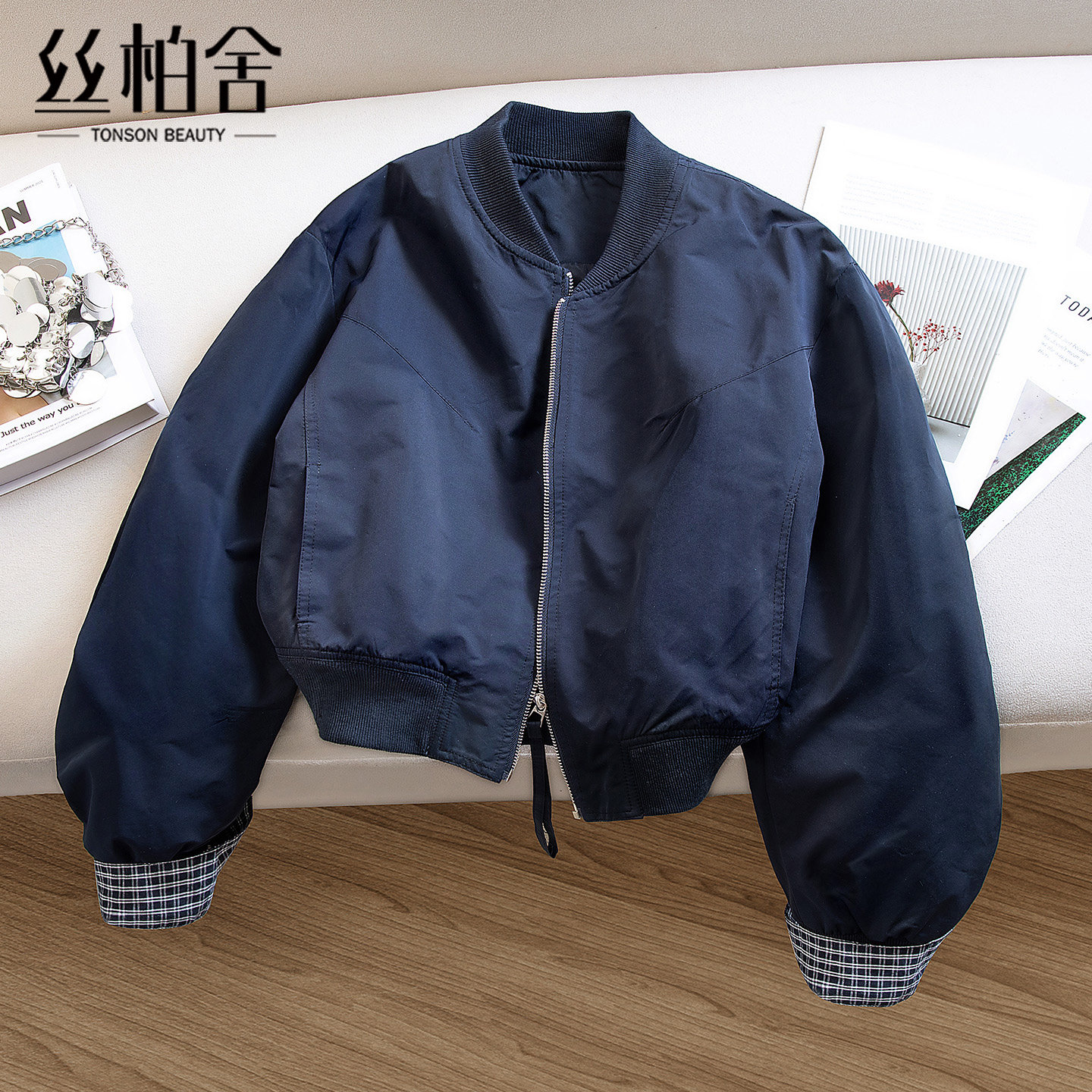 丝柏舍假两件拼接袖口宽松款外套图片