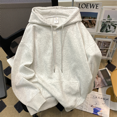 纯棉中大童装连帽卫衣简约男女童银狐绒上衣2024秋冬加绒百搭外套