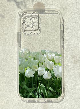 白色郁金香适用iPhone15promax手机壳苹果苹果14plus小米13唯美12mini文艺iqoo11荣耀90清新nova8华为p60三星