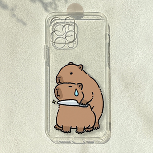 绑架水豚适用iPhone15promax手机壳苹果14plus恶搞13/12pro卡通reno11创意iqoo10荣耀90/80se透明mate60防摔x