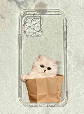 可爱口袋猫咪适用iphone15pro华为p60pro三星s23plus简约OPPOreno9pro’+荣耀70/80女vivos17一加9透明手机壳