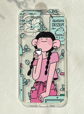 卡通憧憬小女孩适用苹果15promax华为p60/nova10se小米13文艺OPPOreno9pro荣耀80潮vivos17e一加11透明手机壳