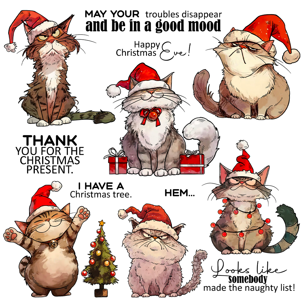 有趣的圣诞猫礼物彩灯印章刀模DIY相册日记手账贺卡装饰工具